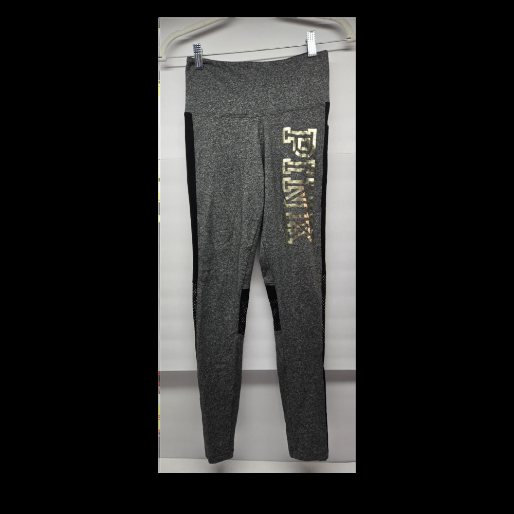 PINK Victoria's Secret Gray Black and Gold Ankle Leggings High Rise Women's S